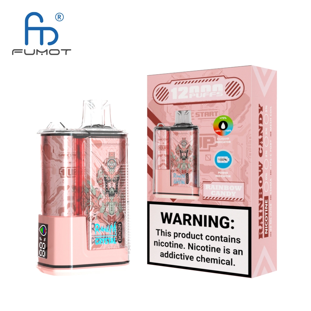 Fábrica Atacado descartáveis e cigarro Fumot Randm Crystal 12000 Puffs Com o visor para indicar Power (alimentação) e e-Liquid Status Vape (Cabo de estado do e-Liquid)