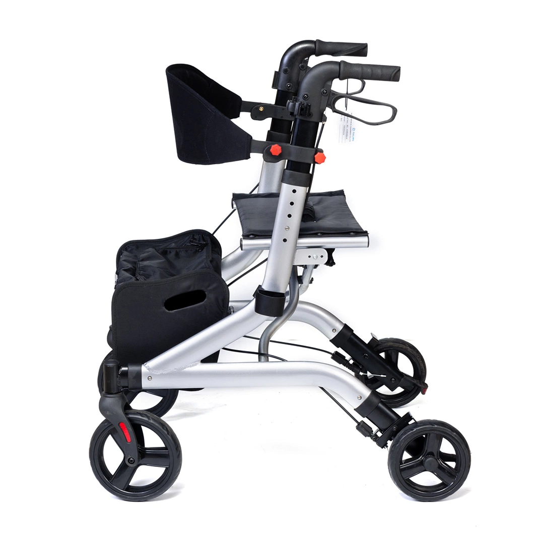 China Good Quality Folding Backrest Aluminum Transport Chair PVC Hand Brake Rollator