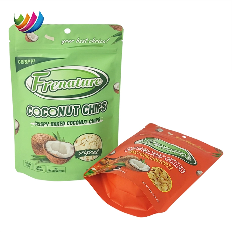 Free Sample Stand up Plastic Zipper Packaging Biscuits Coconut Potato Chips Bag