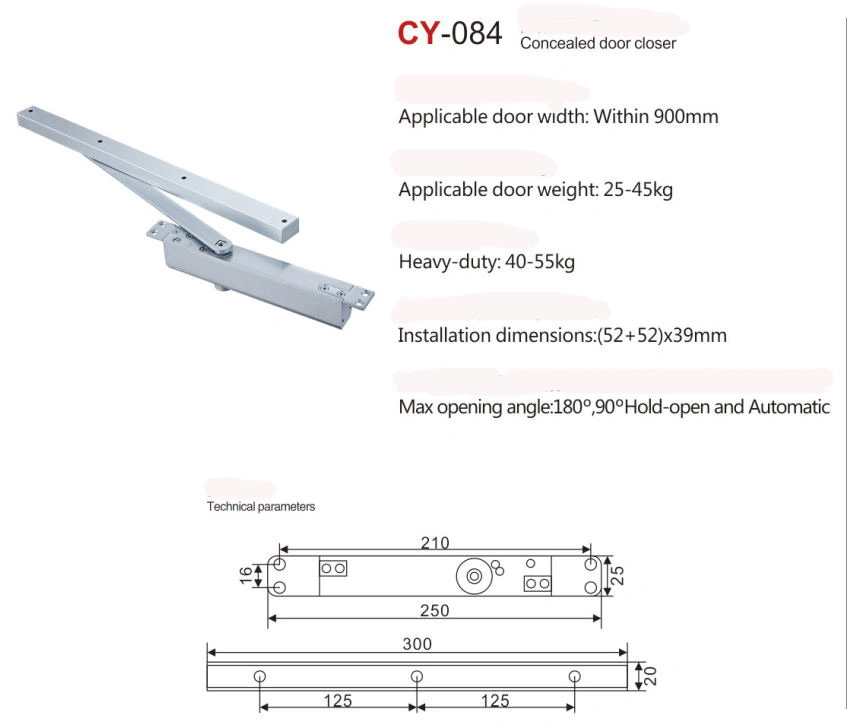 Window Hardware Adjustable Ultrathin Concealed Door Closer