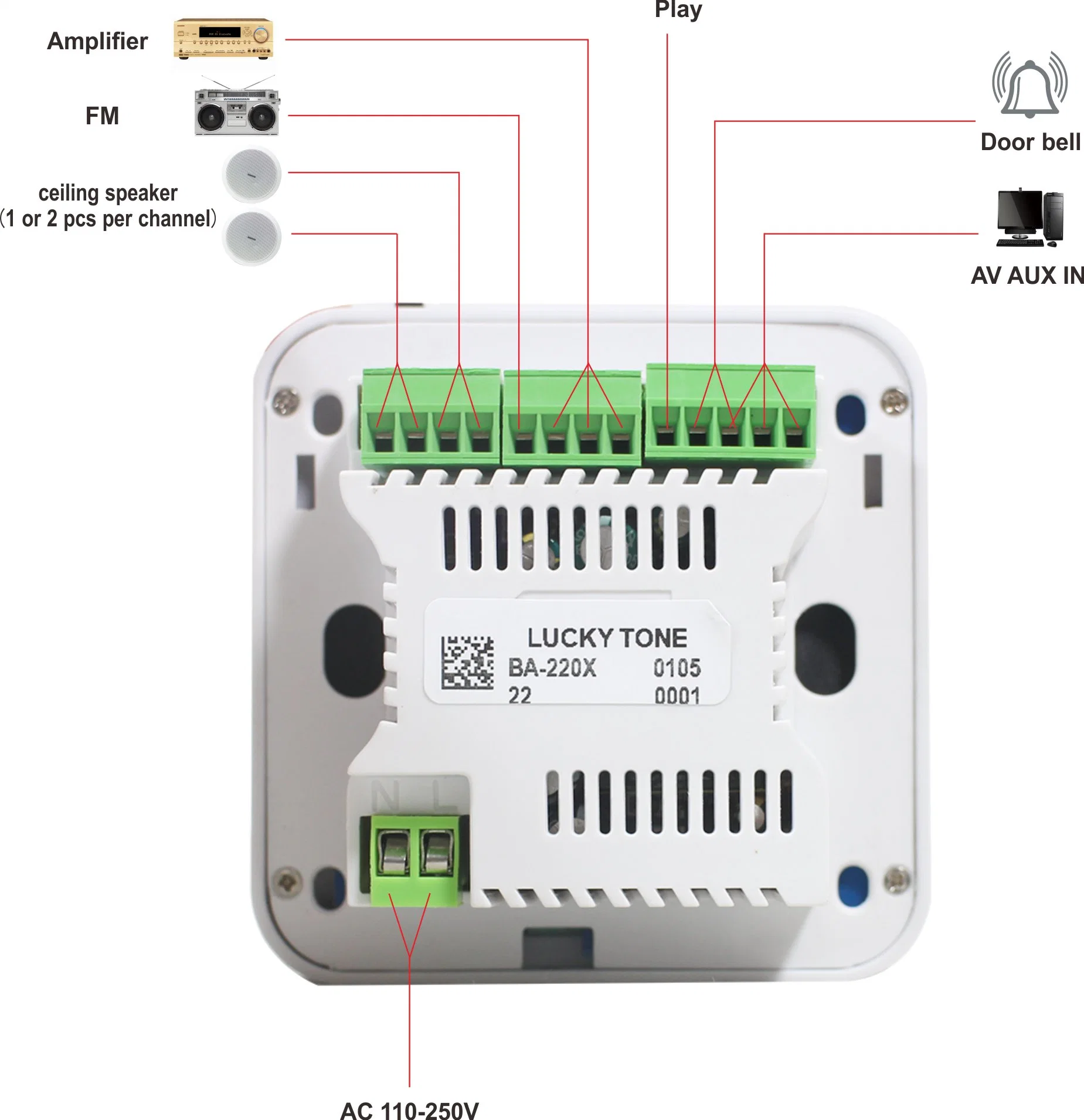 4 -CH Bluetooth Wandverstärker mit LCD-Display Digitalverstärker