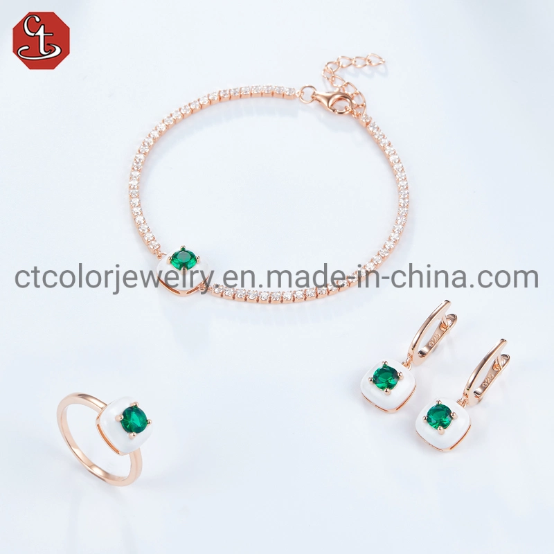 Fashion 925 Silver Custom Green Corundum Gemstone Jewelry Set