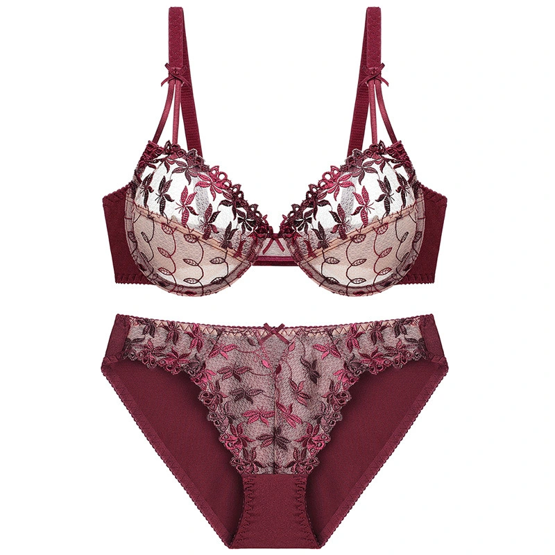 Le vin rouge ultra mince sexy ensemble Lingerie soutien-gorge de femmes