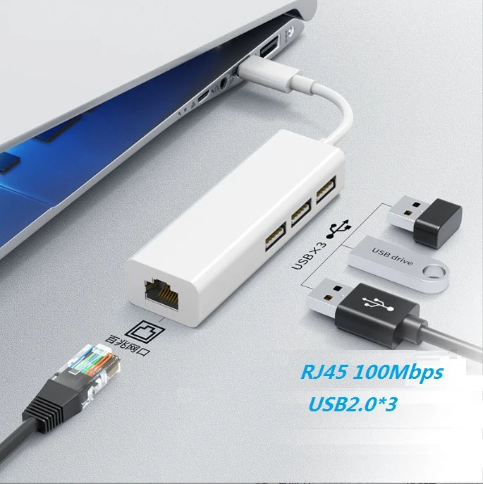 USB2.0 a to RJ45 +USB2.0 3 Ports Hub