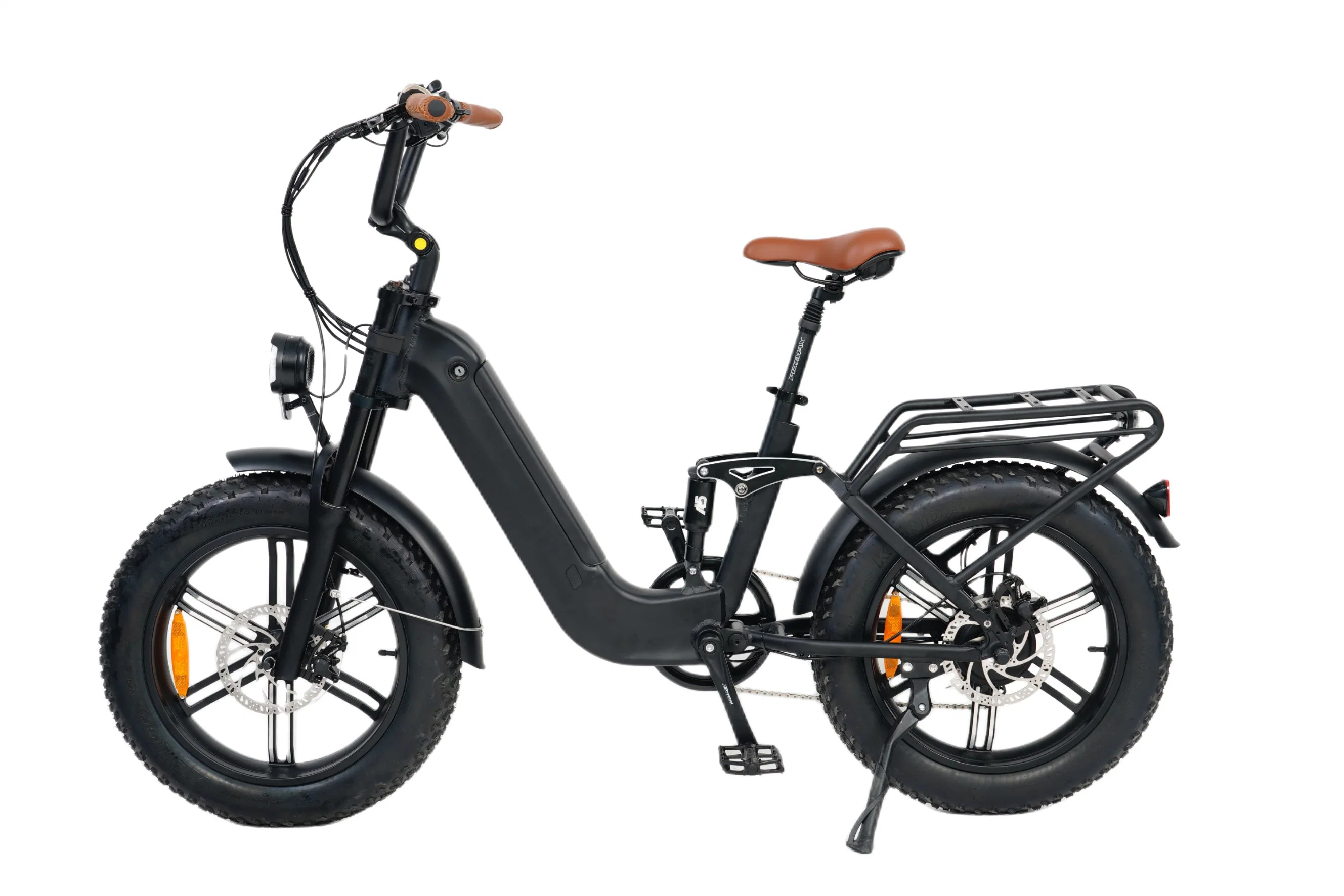 دراجة كهربائية بإطارات سميكة وبطارية مخفية بقوة 750 واط وسعة 48 فولت، مع تعليق كامل ودورة كهربائية جبلية.