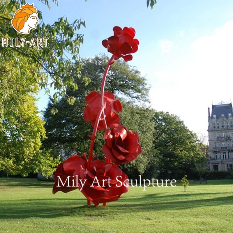 Garden Street Large Metal Stainless Steel Colorful Red Rose Sculpture for Decoration