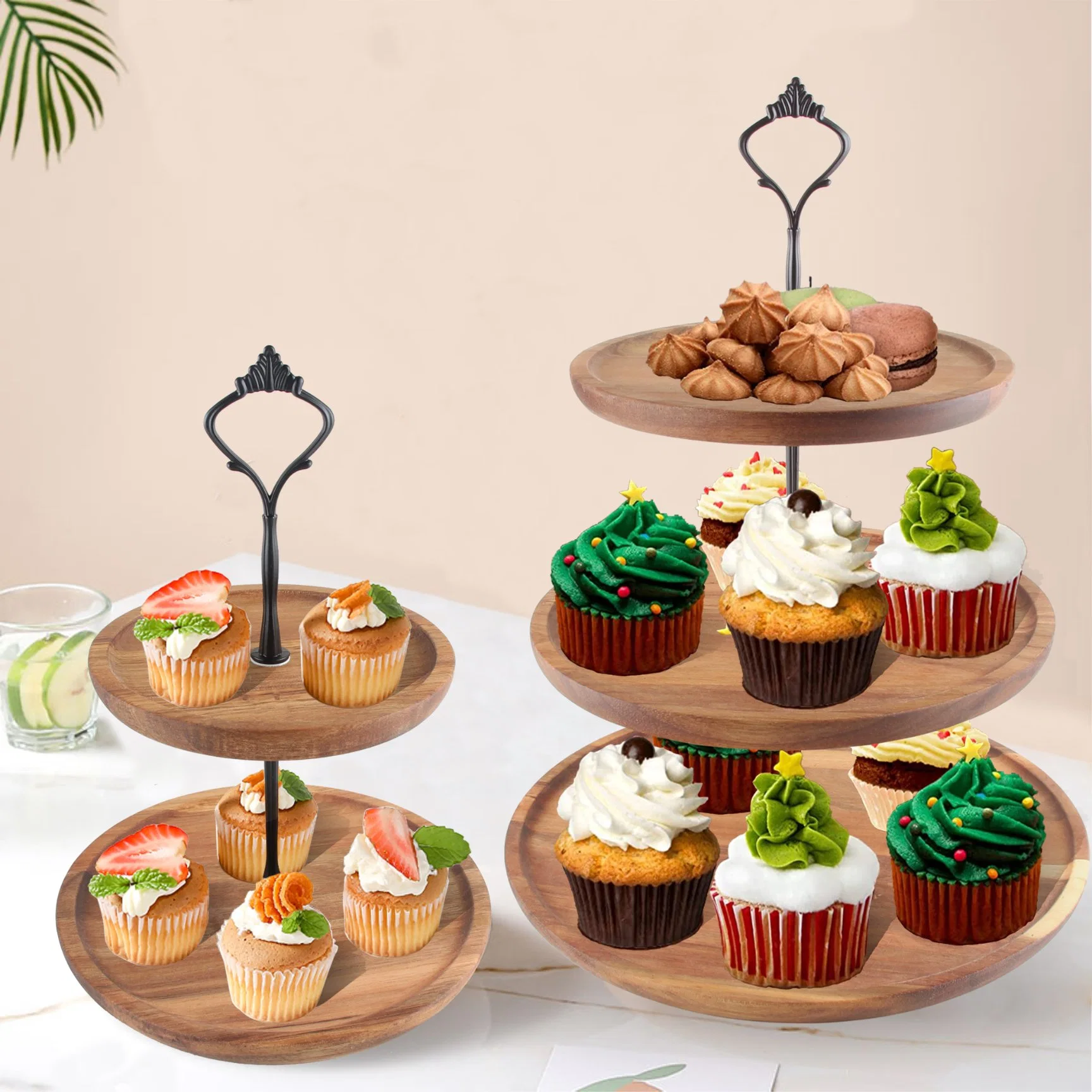 Wholesale Morden Round Wooden Fruit Tray Display Wedding Party Rack 3 Tier Cake Tray Stands