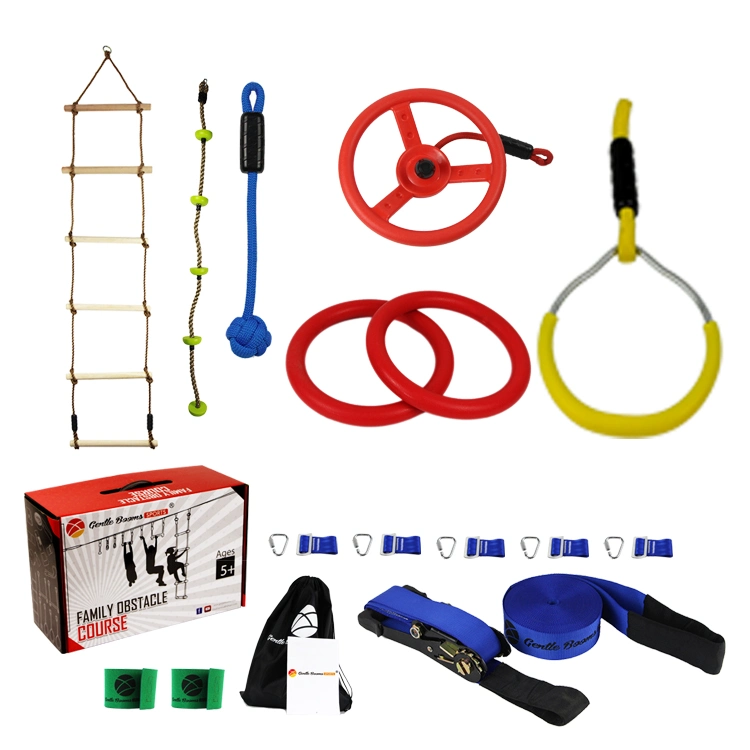 Gentle Booms Sports Slackline Monkey Bar Kit Hanging Obstacles Course Set with Outdoor Swing