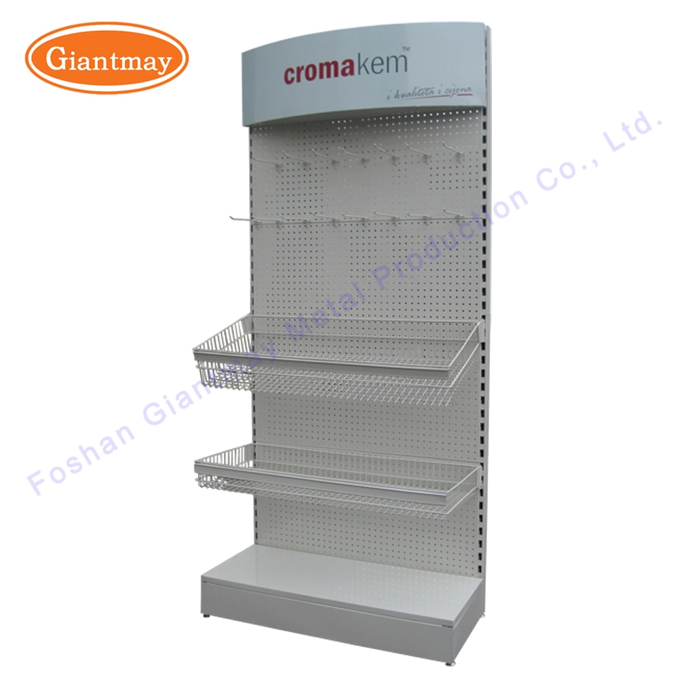 Pegboard Display Stand Metal Display with Wire Basket Tool Rack Hardware Stand