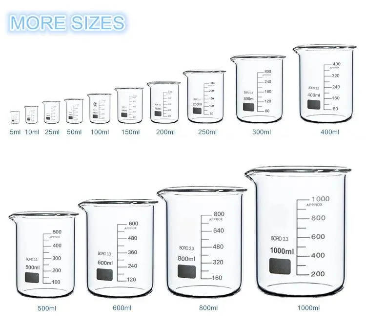 Vidrio de laboratorio 50ml 250ML 500ml 1000ml resistente al calor de medición de cuarzo cristal Vasos de precipitado de graduados forma Baja el vaso a la venta