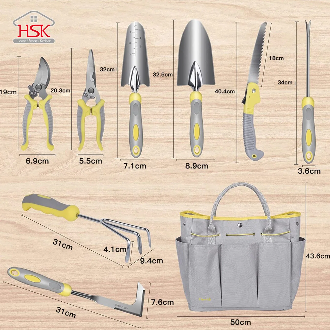 Garden Tools Set 10 Piece with Garden Tote Bag