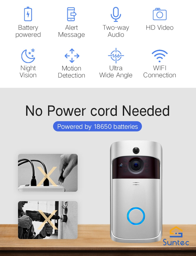 Lithium Battery Tuya WiFi Video Doorbell Camera Motion 2MP IP64