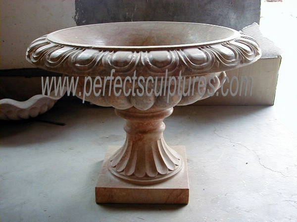 Home Decorative Antique Carved Stone Planter Marble Carving Flower Vase for Garden Ornament (QFP340)