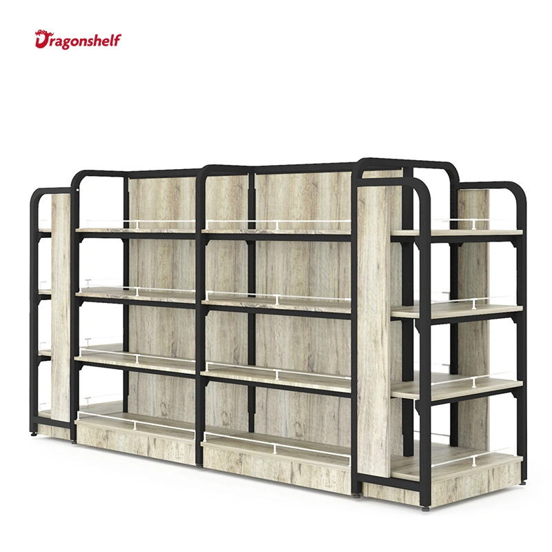 Dragonshelf Display Rack Steel Adjustable Commercial Metal Shelving Stand Rack Wooden Shelf