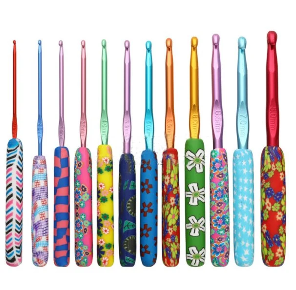 DIY Colorful Crochet Aluminum Hook Set Sweater Knitting Tools with TPR Handle