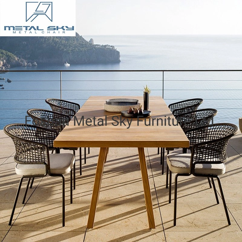 Outdoor Wicker Rope Metal Garden Hotel Restaurant Rattan Dining Chair