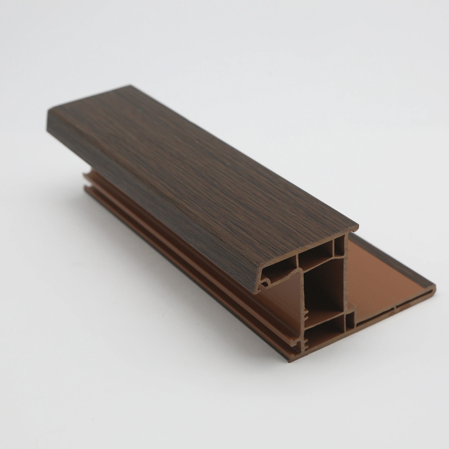 Indonesia Market Popular Laminated UPVC Profiles Dark Oak and Grey Metal Windows Profiles