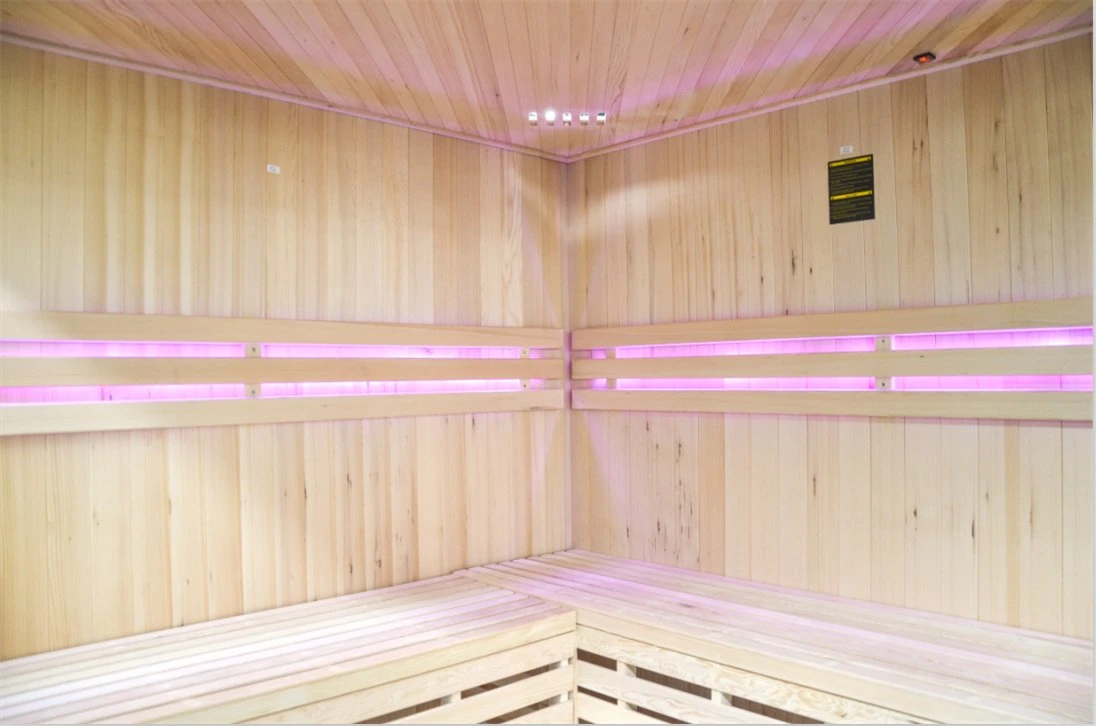 Gran Tamaño tradicional de Madera Hemlock / Cedro Rojo Cuarto de Sauna seca Con HARVia Fogones Sauna Interior