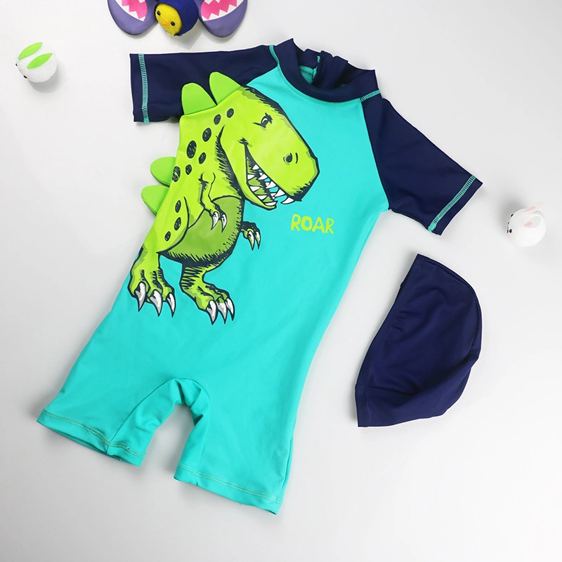 Manchon court Kids Rash Guard Cartoon maillot de bain avec une pièce d'impression Hat Maillots de bain d'usure de natation