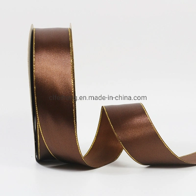 Luxury Popular How Sale Gold/ Silver Edge Satin Ribbon Grosgrain Ribbon Redblue White Coffee Black Color