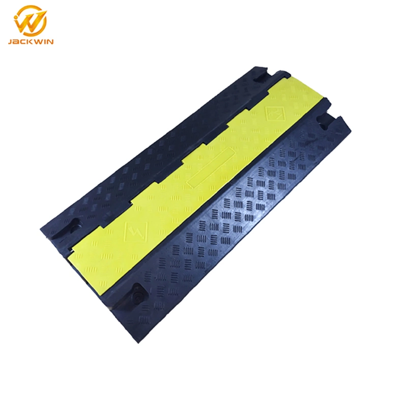 Yellow and Black Color 2 Channels 2 Way Rubber Cable Cords Hose Ramp Protector