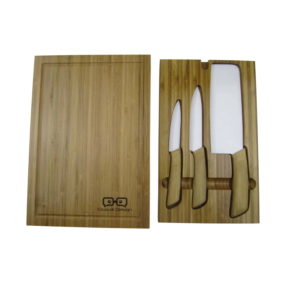 Cuchillo de cocina de cerámica de 4pcs con cuchillo de madera de verificación