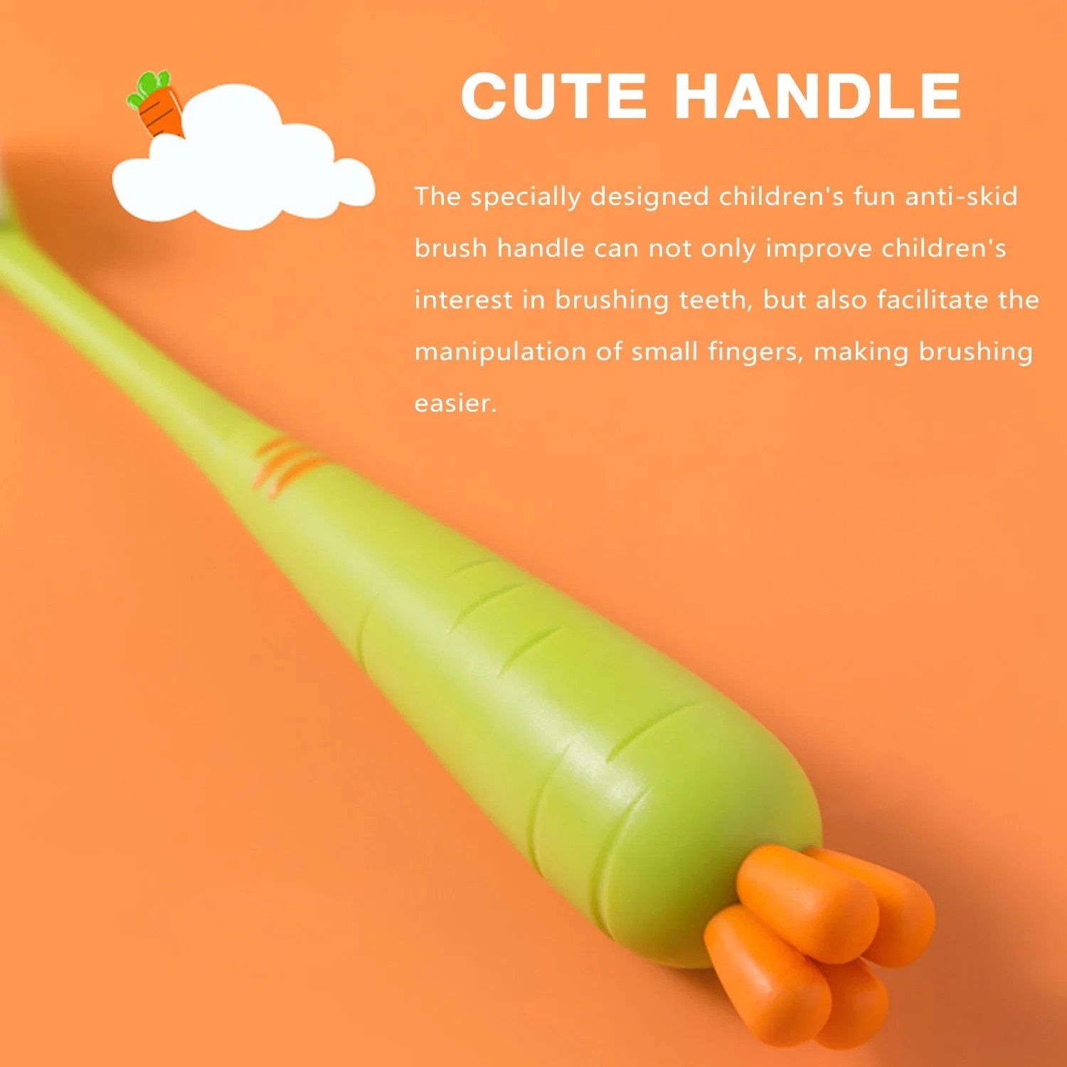 OEM Carton Carrot Handle PBT Bristle Child Kids Junior Toothbrush