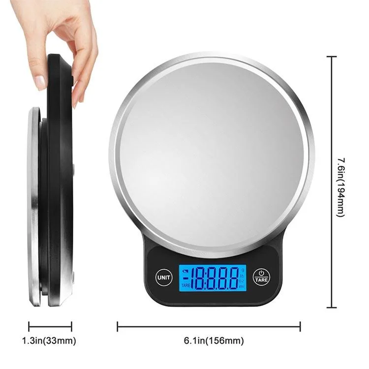Mini 5kg/11lb Plateforme en plastique en acier inoxydable Écran LCD rétroéclairé Balance électronique numérique pour aliments.