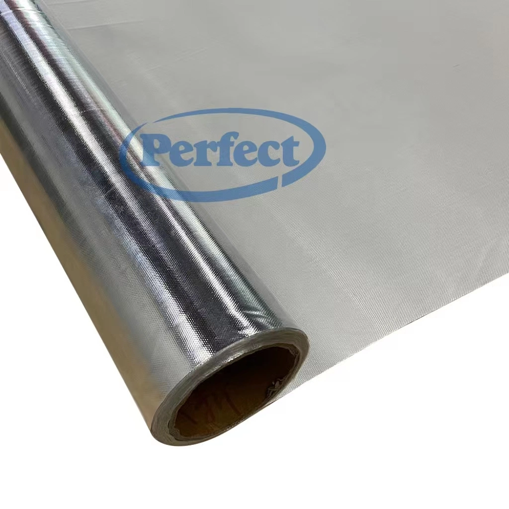 Thermal Foil Insulation Vapor Barrier Aluminum Foil Laminated Fiberglass Fabric Alu Fiberglass Fabric Alu Foil Flameproof Fabric Zero Perm Foil