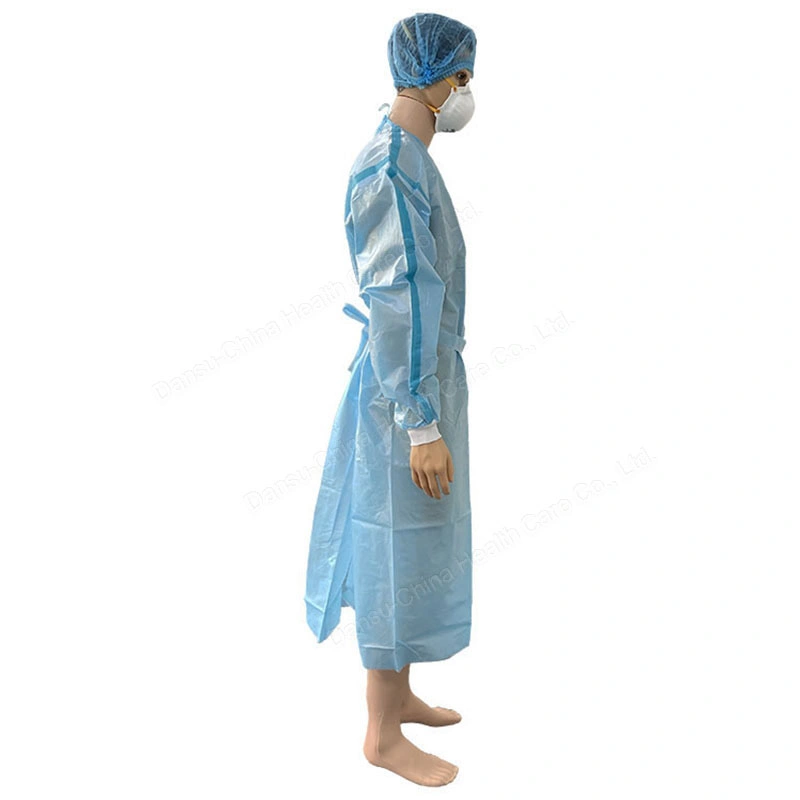 PE Coated Non-Woven Clothing PP+PE AAMI Level 4 Isolation Gown with Knitted Cuff