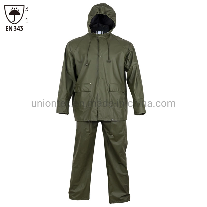 Ne343 Rainsuit personalizada Hombres chaqueta impermeable Rainwear PU Pantalones prendas de vestir traje de baño de PVC