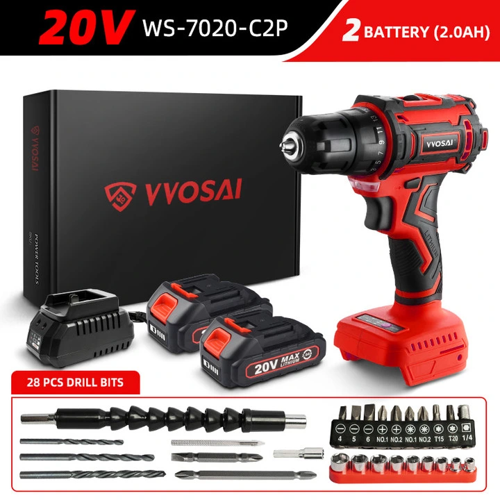 Set Hot Selling Vvosai 20V 1 Year Warranty Cordless Drill