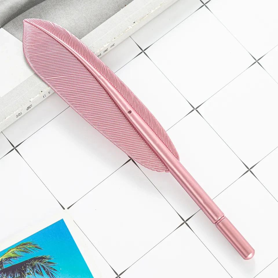 Plastic Feather Shape Pen Cute Office Custom Logo Pen Promotion Goose Feather Quill Ball Pen