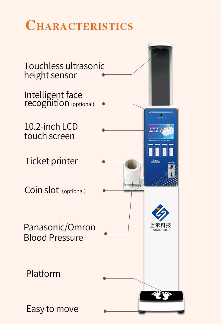 BMI Balance corporel Machine de mesure de la taille et du poids avec compteur de pression artérielle Sh-V8