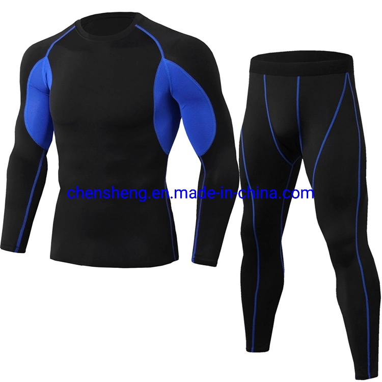 Herren Compression Quick Dry Langarm Bekleidung Fitnessbekleidung Strumpfhose Fitness-Anzug für Sport