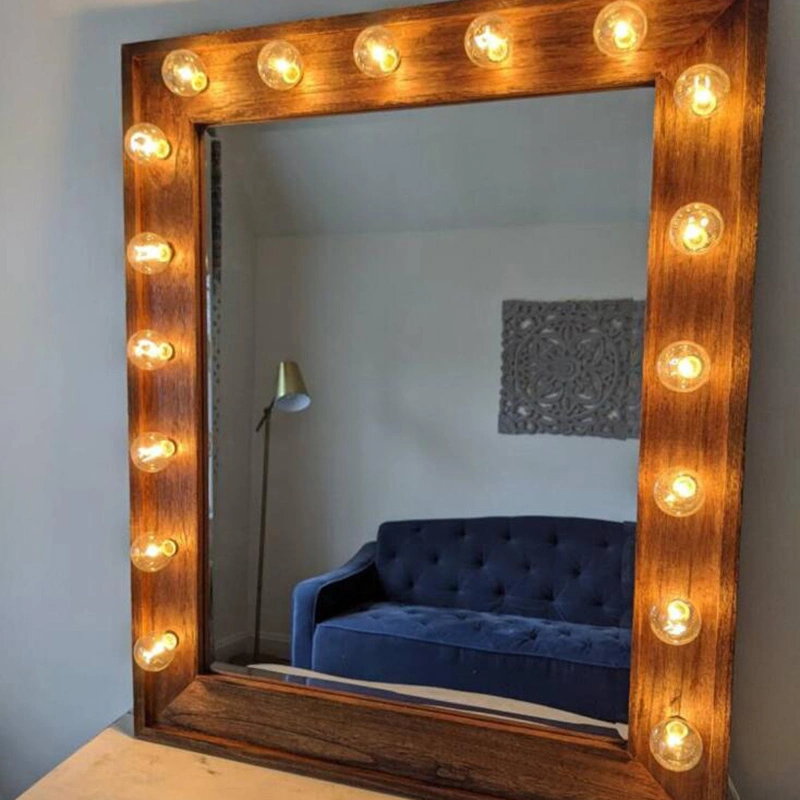 Light up Vanity Mirror Plug in Dark Wood Beauty Makeup Room Hollywood Bulbs Electric