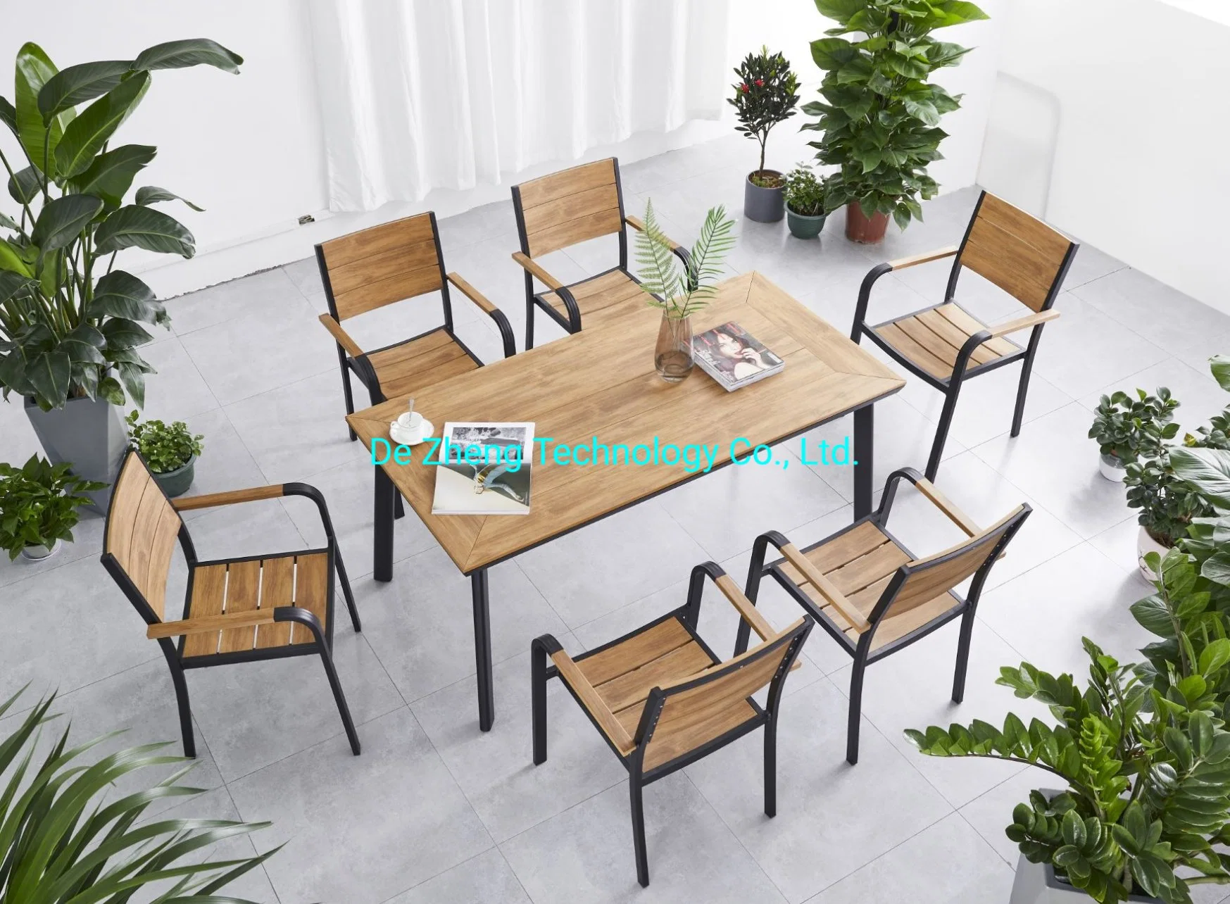 Hôtel Restaurant aluminium de haute qualité en plein air avec chaises de table en bois Jeu 6 personne