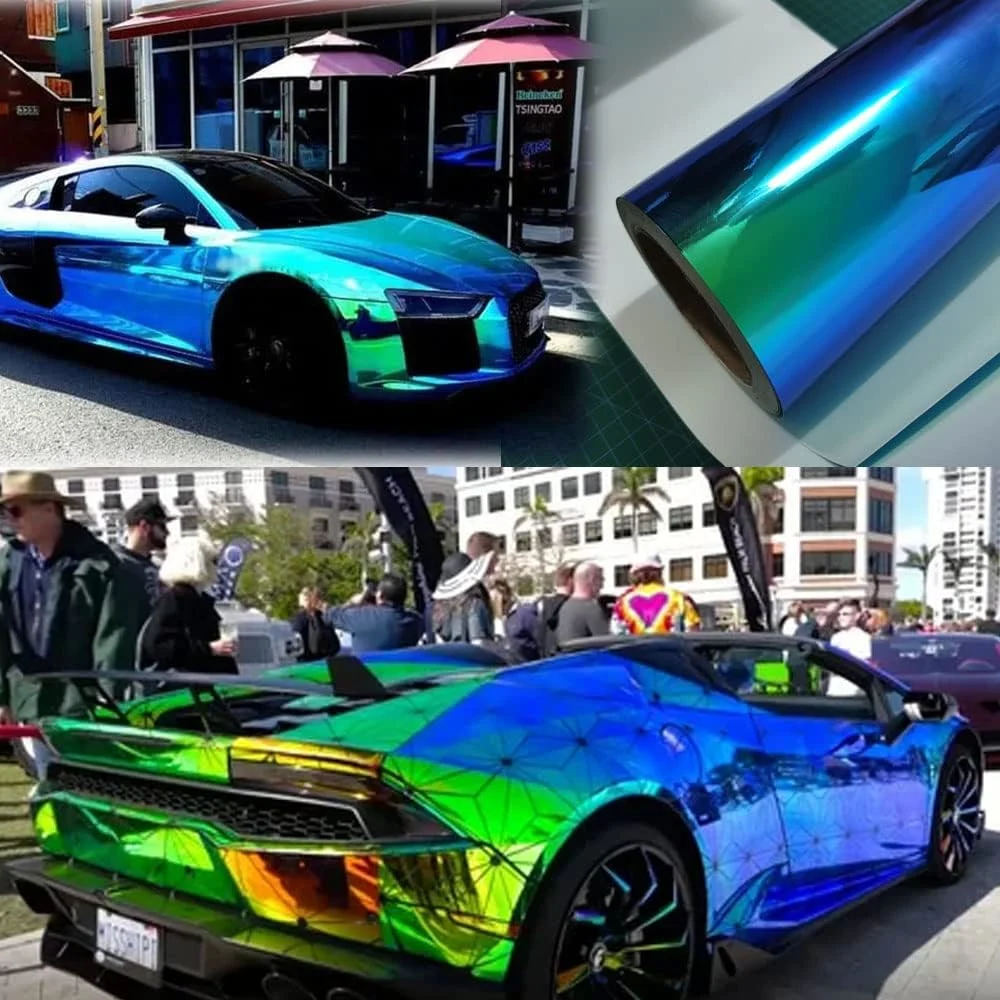 Holographic Rainbow Chrome Car Adhesive Vinyl Wrap Gloss Decal Sticker Film Sheet