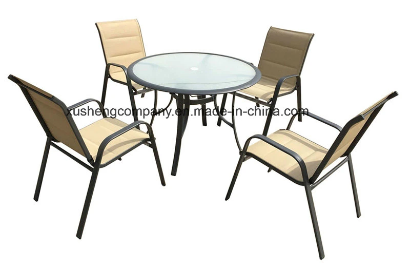 Salle à manger moderne populaire des meubles de jardin Chaise en acier avec table basse en verre défini