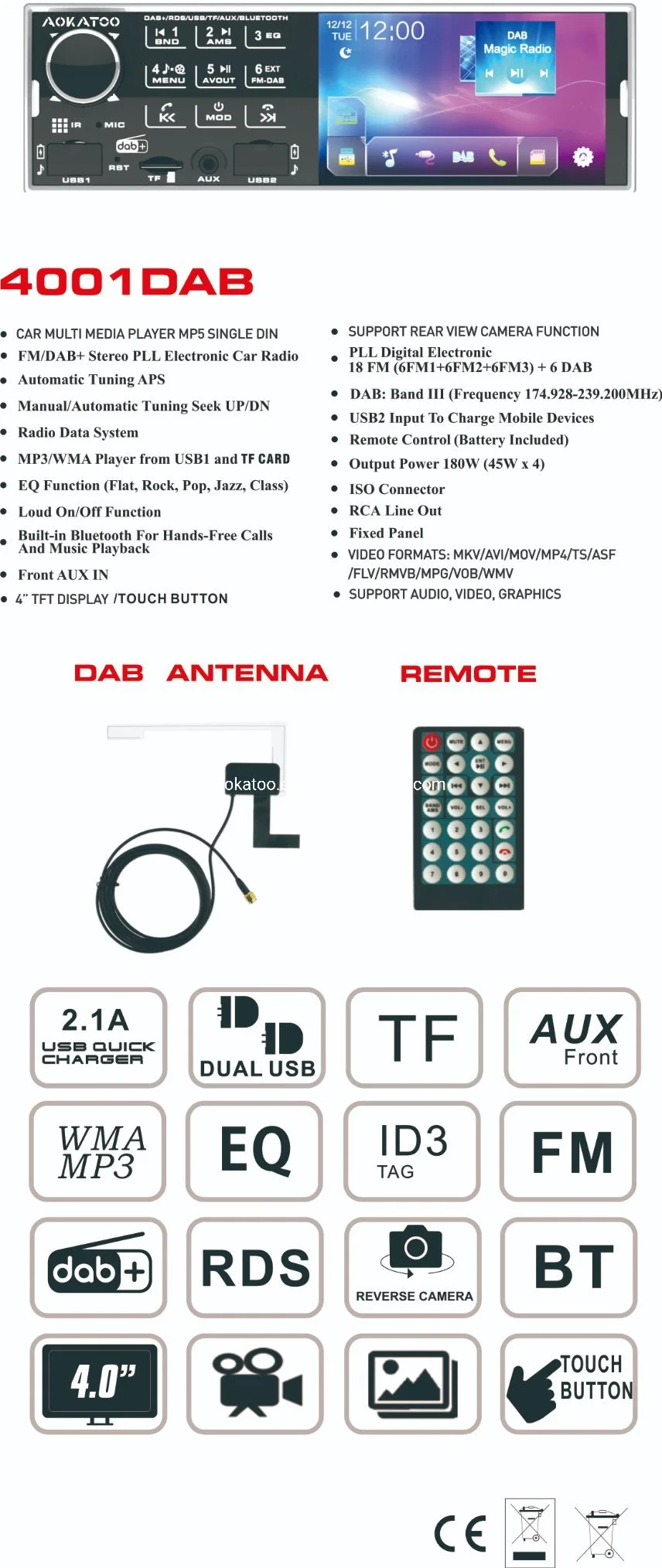 LCD Screen 4inch MP5 Player One DIN