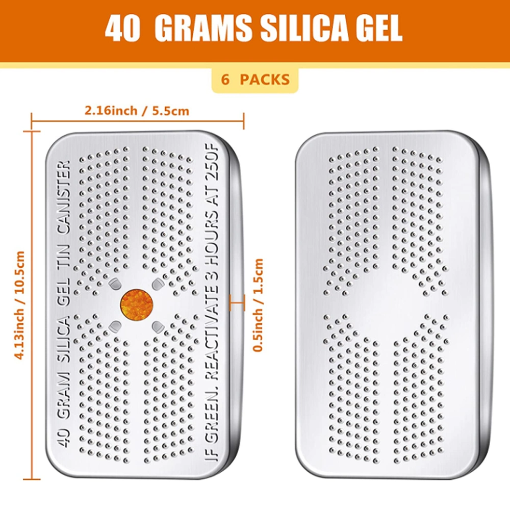 40 Gram Silica Gel Dehumidifier Desiccant Silica Gel Canister Reusable Absorber Orange Desiccant Canisters, Orange Green Bead Tin for Car, Closet, Cabinet, Bag