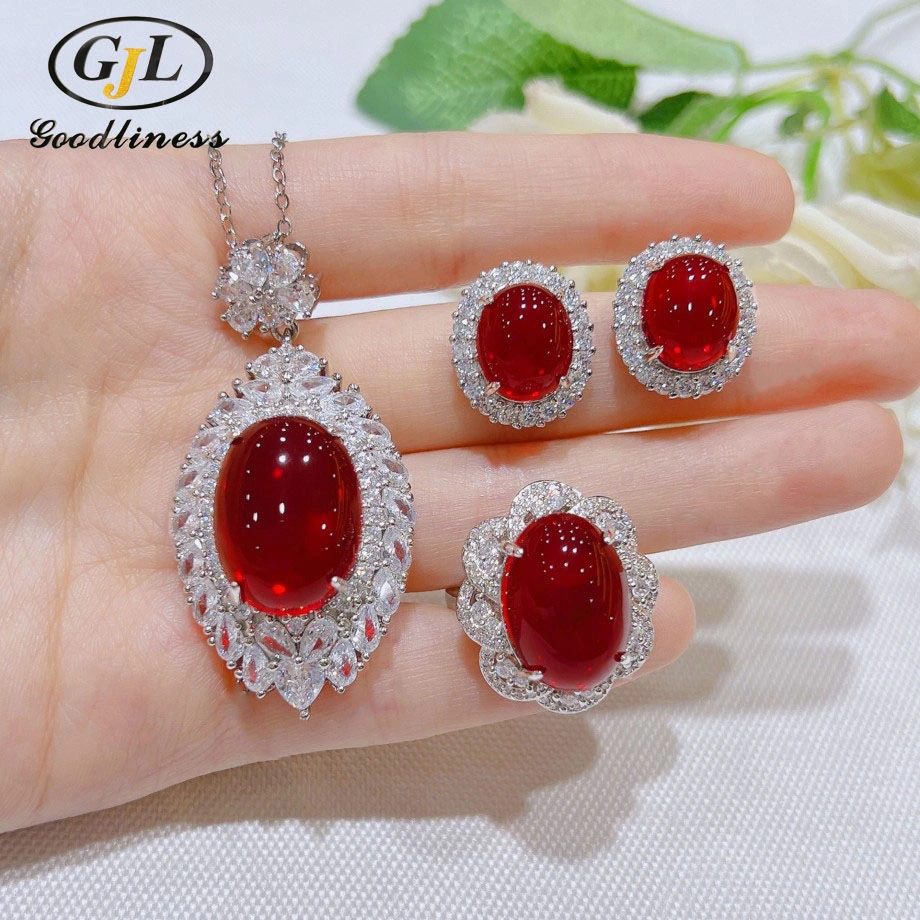 New Smooth Imitation Pigeon Blood Gem Jewelry Set