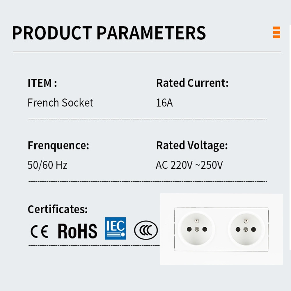 Colorful 220V-250V 16A Germany French Type Electrical Power Double Socket