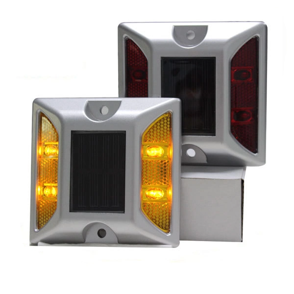 Aluminium Alloy Solar Power LED Flashing Square Road Stud Waterproof Outdoor Double Sides Cat Eyes Reflective Stud