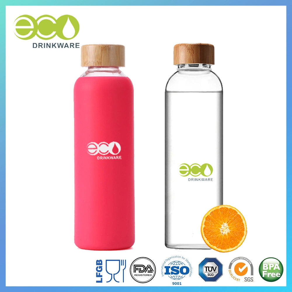 Waterdrop Ga5062 500ml Single Wall Glass Bottles Travel Silicone BPA Free Custom Wholesale/Supplier Water Bottles Borosilicate Glass Water Bottle with Bamboo Lid