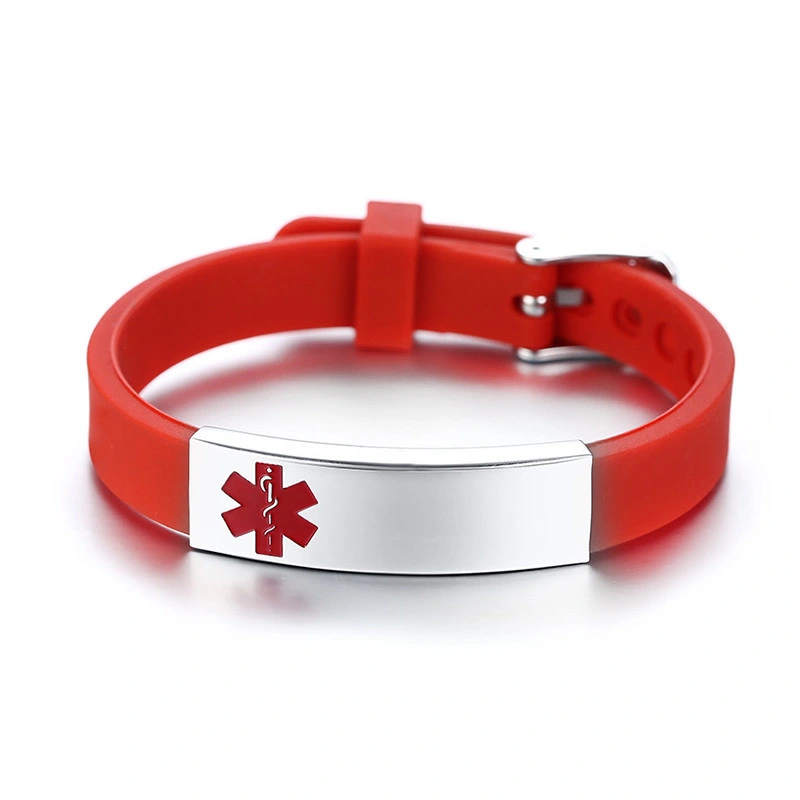 Grabado de alerta médica personalizada de silicona brazalete de identificación de la muñequera de emergencia para los hombres