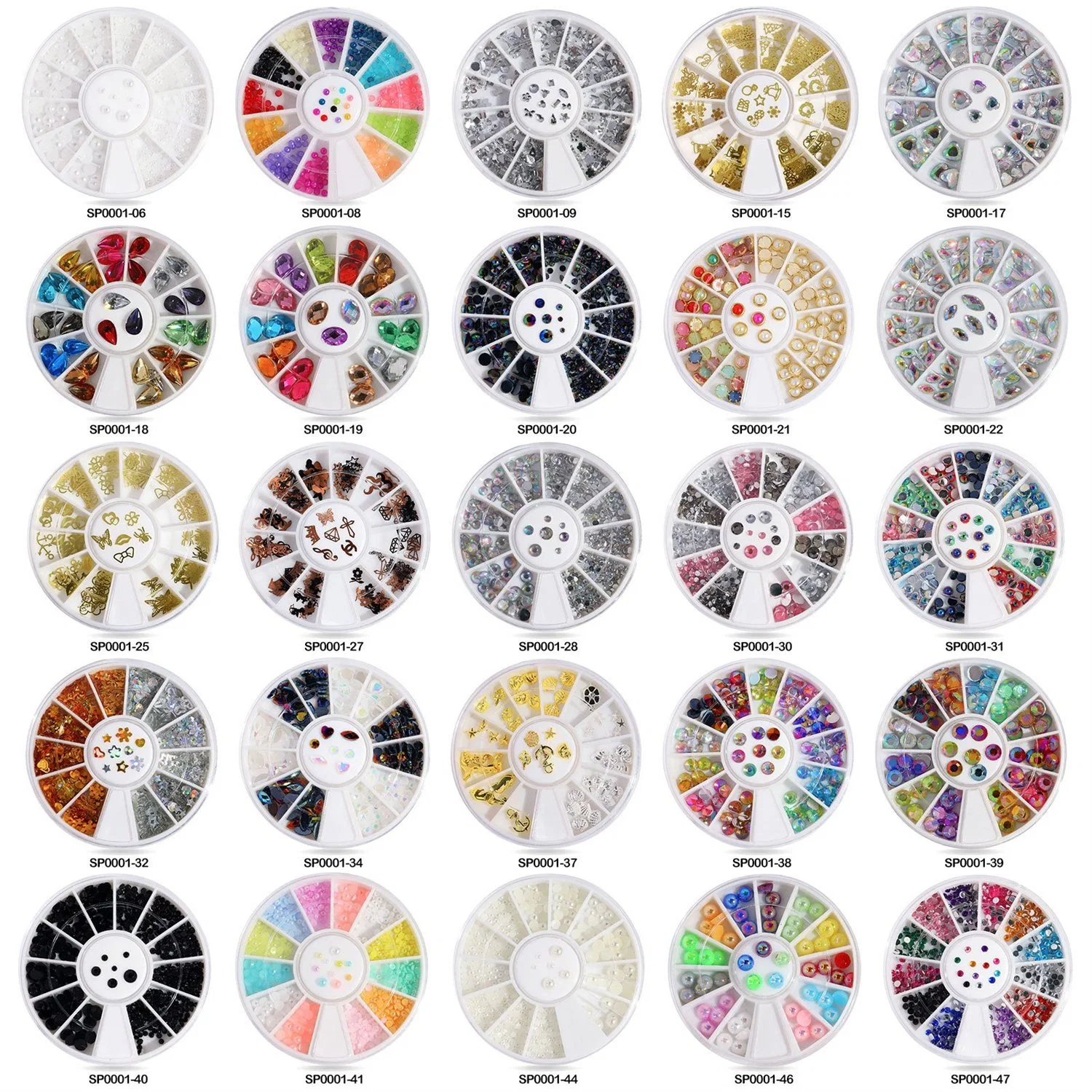 12-Grid Turntable Manicure Decoration Flat-Bottomed Magic Color Alloy Diamond Special-Shaped White Ab Rhinestone Jewelry