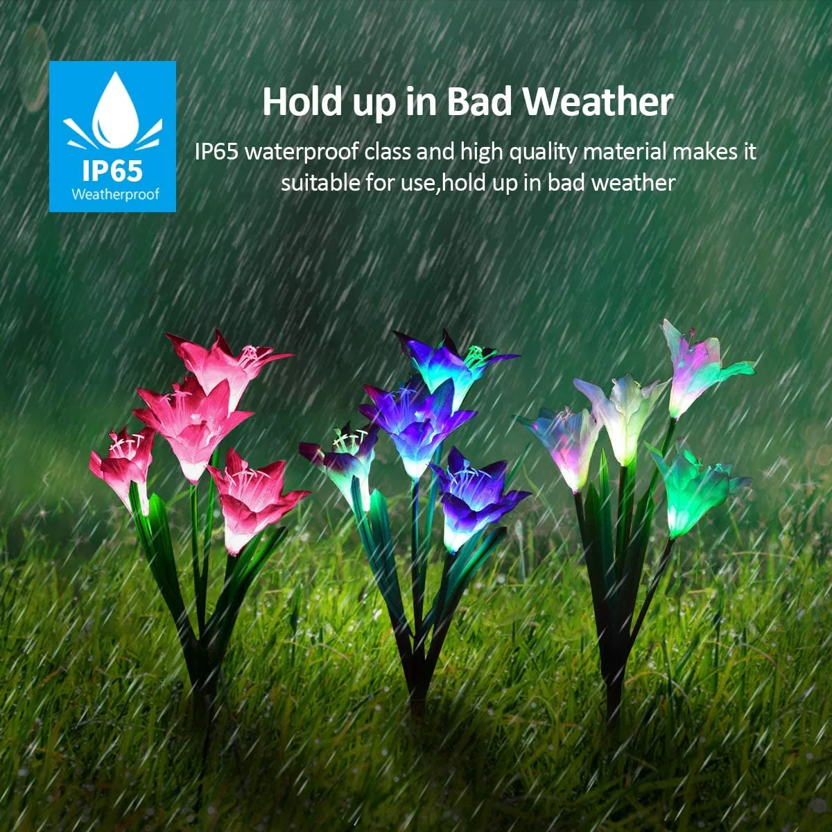 Solar Garden Stake Lights Multi-Color Changing Lily Solar Artificial Flower Light Stem for Patio