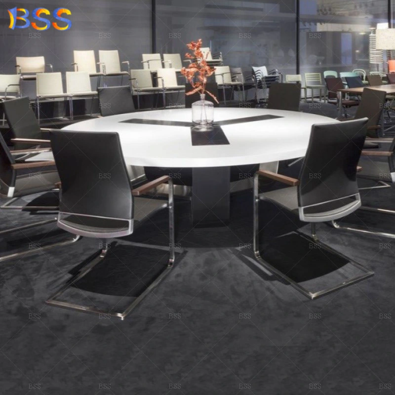 Modern Round Meeting Table and Chairs White Marble Top Small Round Meeting Room Table for 6