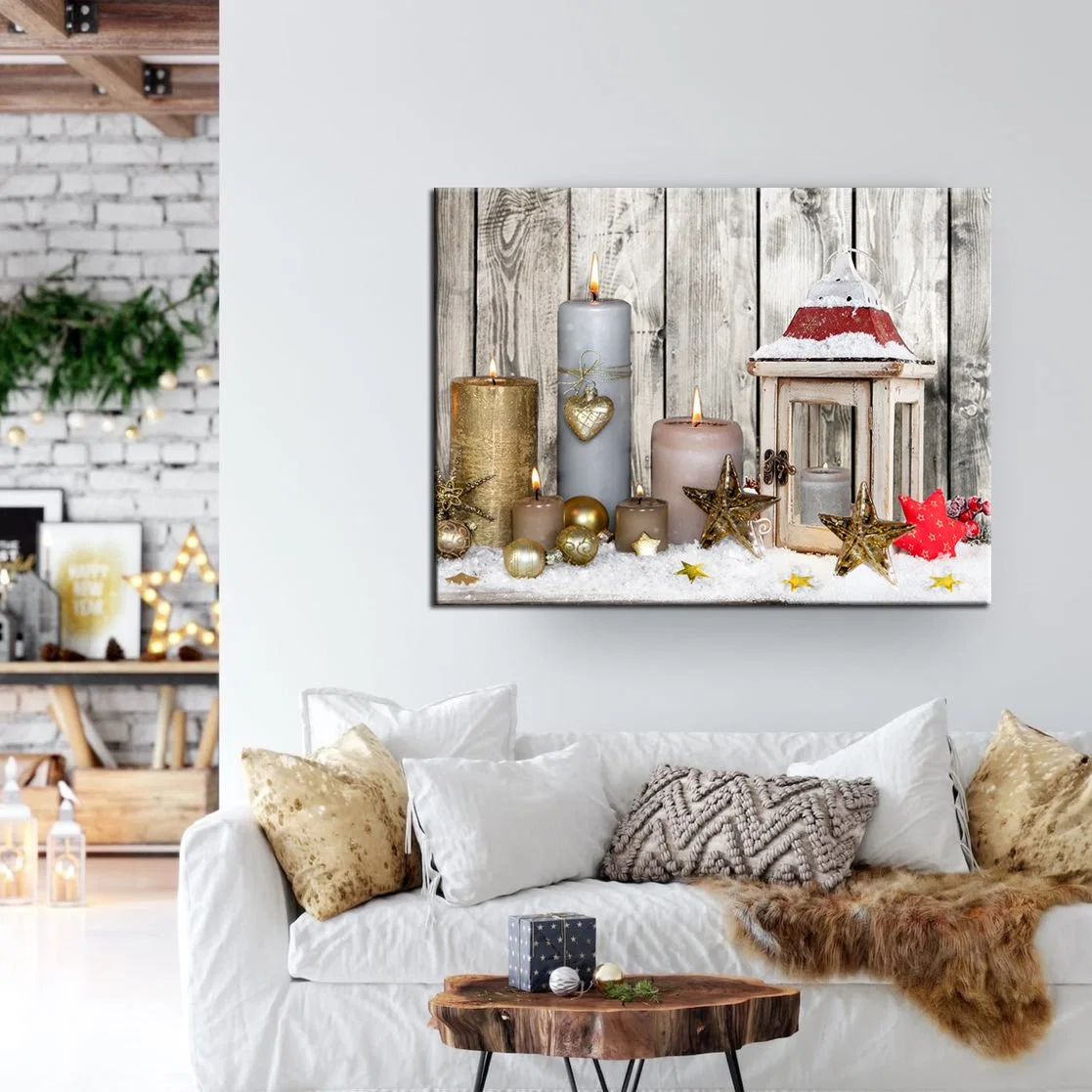 Custom Christmas Candle Light up LED Canvas Printing Wall Art